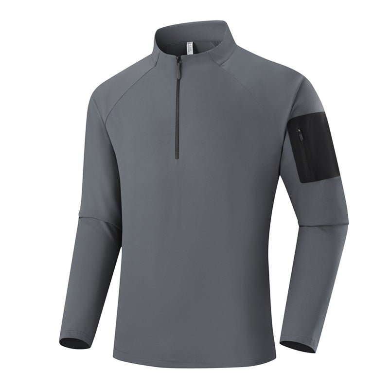 Herren Atmungsaktives Funktions-Langarmshirt mit Stehkragen, 1/4-Reißverschluss und Ärmel-Utility-Tasche Shop Nory