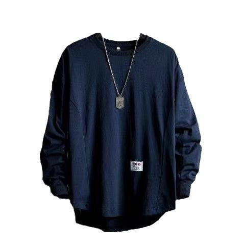 Herren weites Langarm-Sweatshirt mit verlängertem Rückensaum und aufgenähtem Label Shop Nory