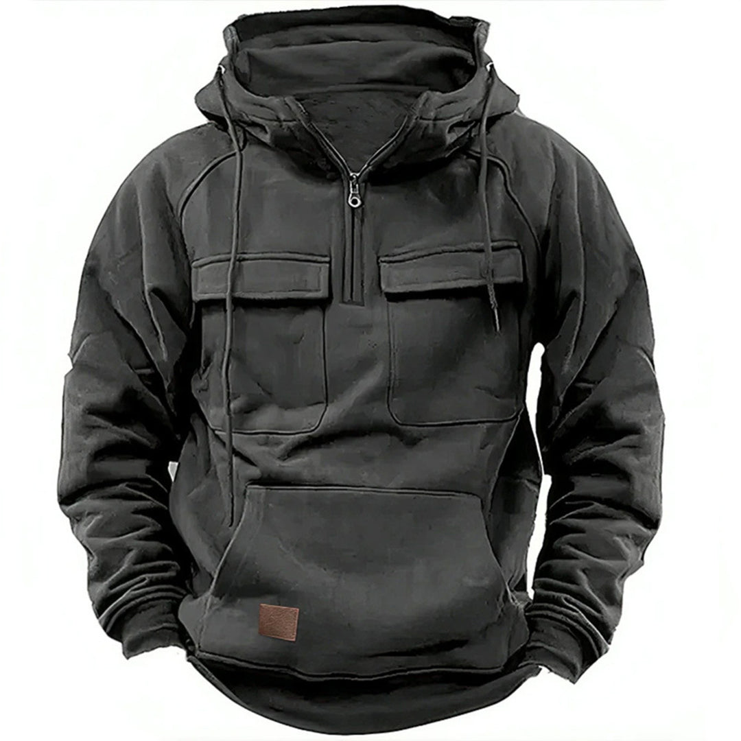 Herren nan Utility Kapuzenpullover mit aufgesetzten Brusttaschen und halbem Reißverschluss Shop Nory