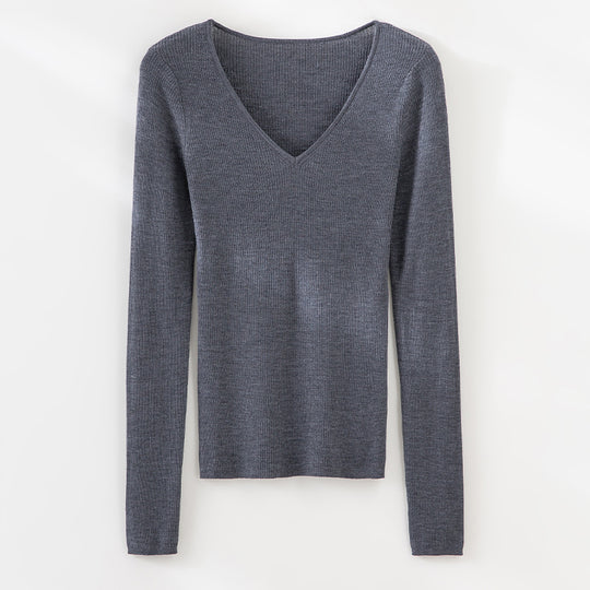 Damen Feiner gerippter Feinstrickpullover mit V-Ausschnitt und taillierter Silhouette Shop Nory