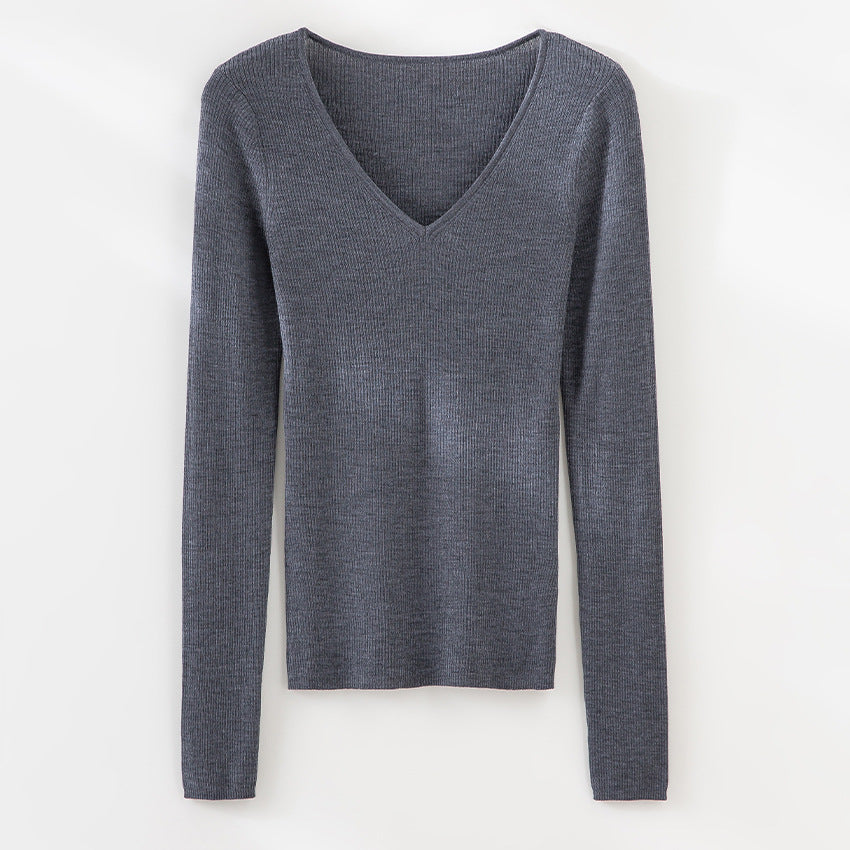 Damen Feiner Rippenstrickpullover mit tiefem V-Ausschnitt und taillierter Passform Shop Nory