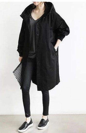 Damen nan leichter oversized Regenmantel mit Kapuze und verdeckter Knopfleiste Shop Nory