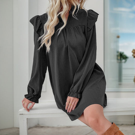 Damen Rüschen-A-Linien Kleid mit geraffter Brust und V-Ausschnitt Shop Nory