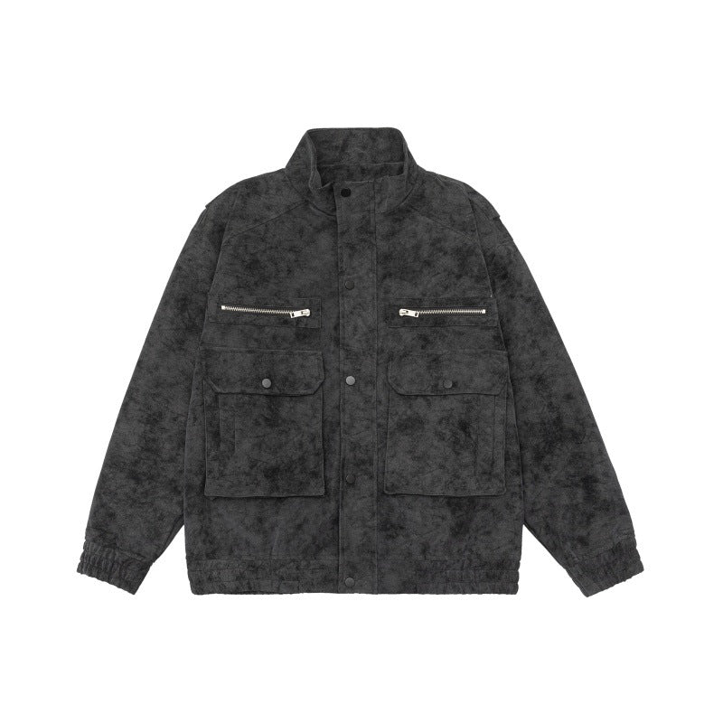 Herren Boxy Utility-Blousonjacke aus Veloursoptik mit Stehkragen und Mehrfachtaschen Shop Nory