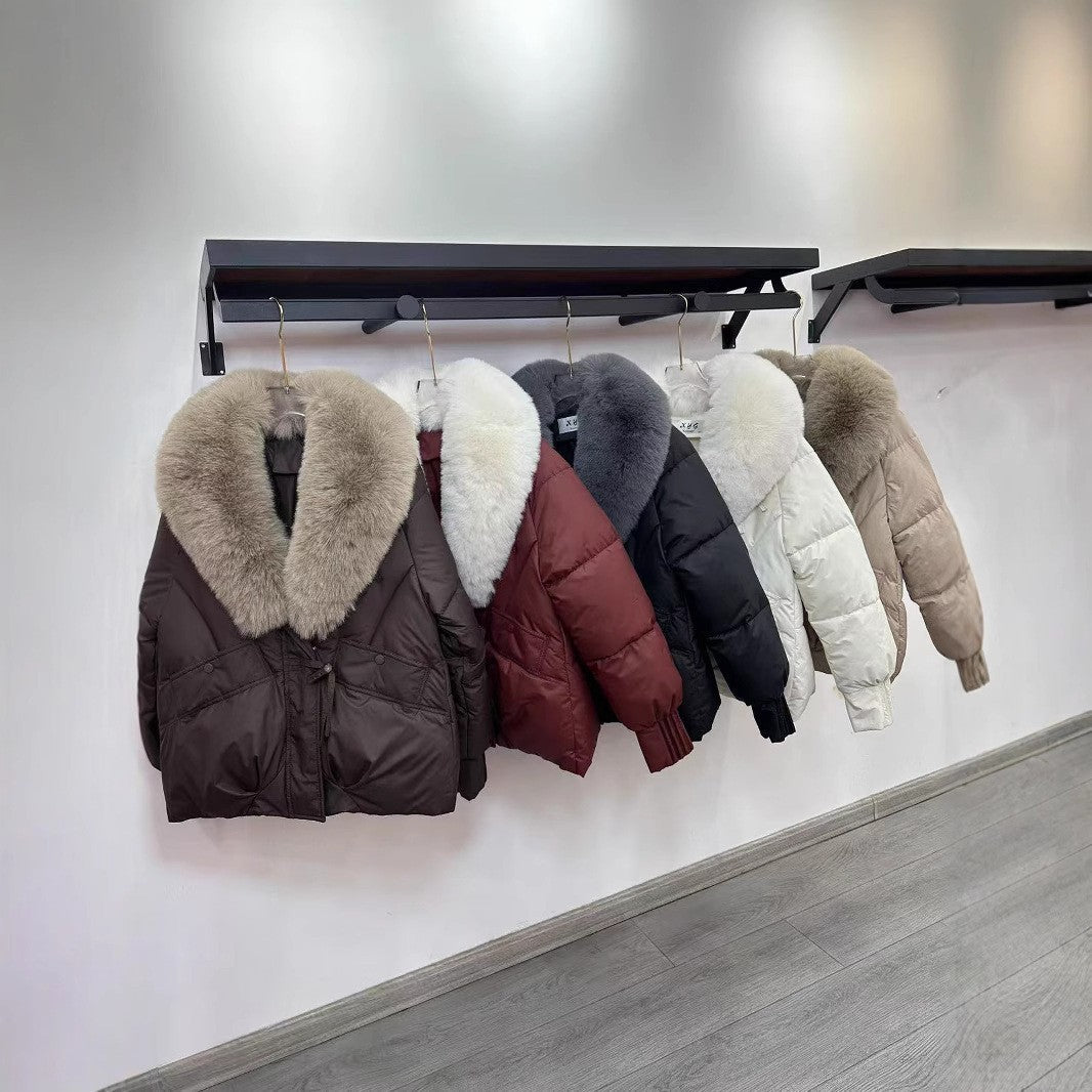 Damen nan kurze wattierte Steppjacke mit voluminösem Kunstfellkragen und Taillenzug Shop Nory