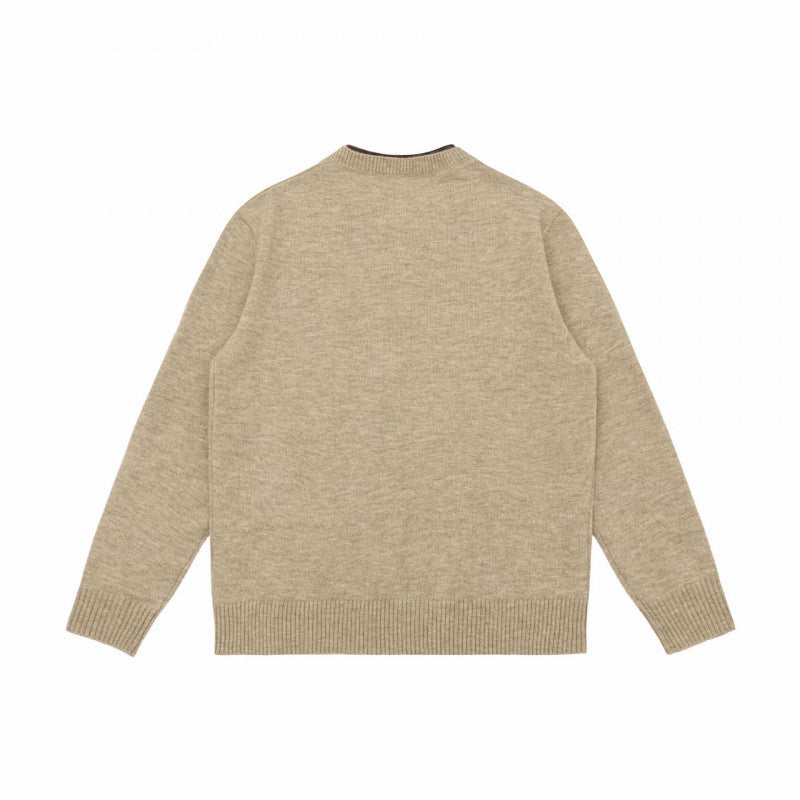 Unisex Mélange-Strickpullover mit Halbhals-V-Schlitz und kontrastiertem Innenbund Shop Nory
