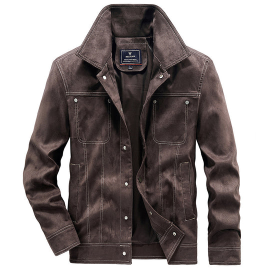 Herren Wildleder-Truckerjacke mit Druckknöpfen und Kontrastnähten Shop Nory