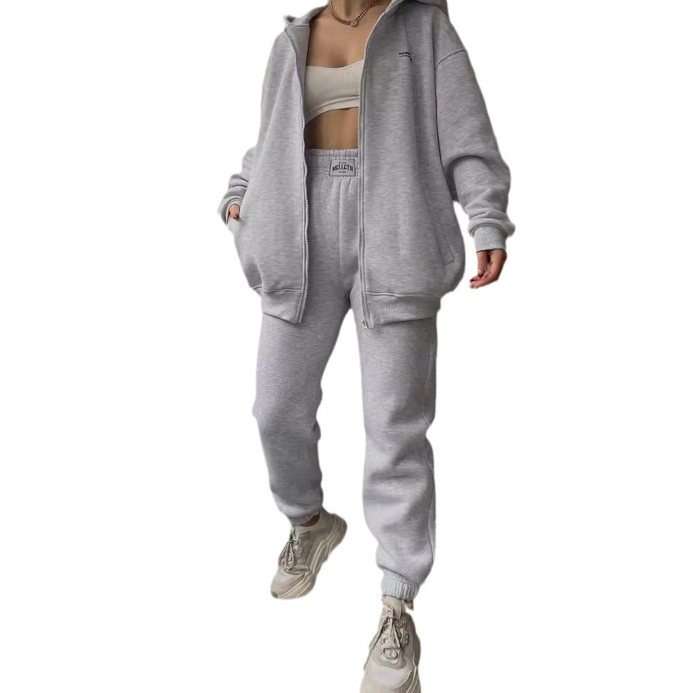 Damen Oversize Kapuzen-Sweatjacke mit Reißverschluss und High-Waist Jogginghose Set Shop Nory