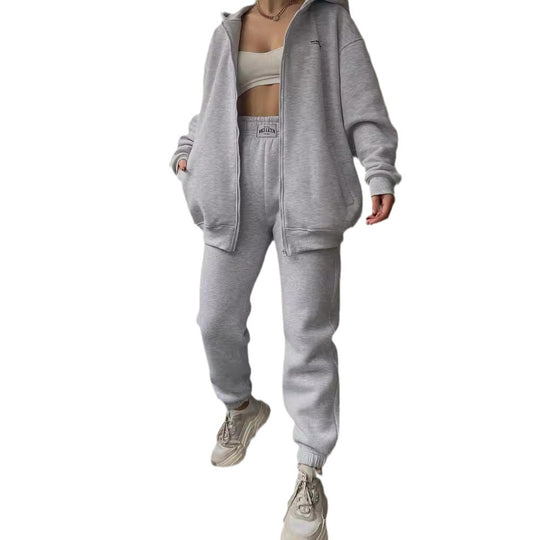 Damen Oversize Kapuzen-Sweatjacke mit Reißverschluss und High-Waist Jogginghose Set Shop Nory