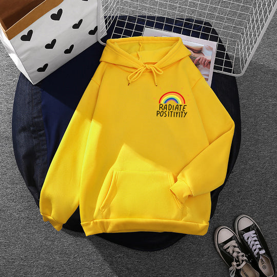 Damen nan lockerer Kapuzenpullover mit Regenbogen-Motiv, weichem Fleecefutter und Kängurutasche Shop Nory