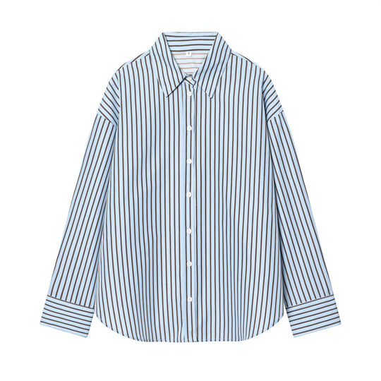 Damen Oversize-Hemd mit vertikalem Streifenmuster und Kentkragen Shop Nory