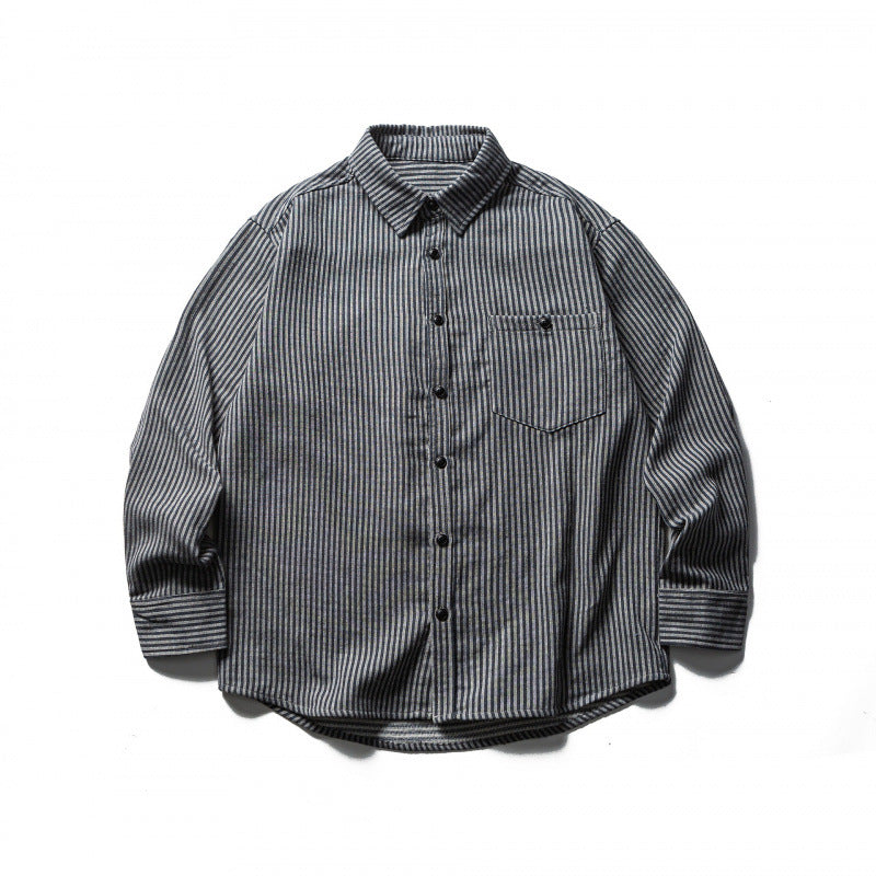 Herren Gestreiftes Oversize-Hemd aus gewaschenem Baumwollmix mit Brusttasche Shop Nory