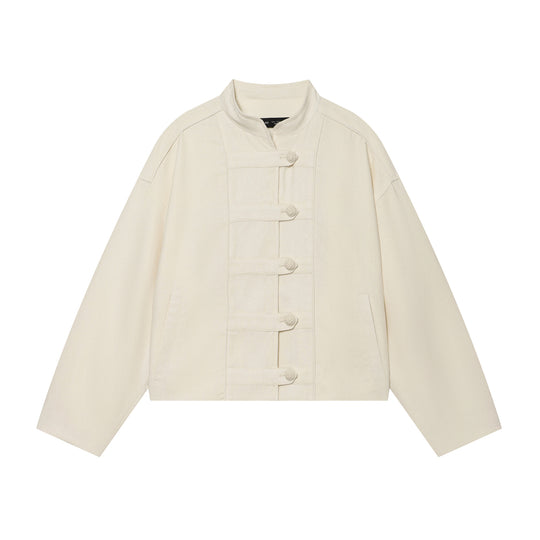 Damen Cropped Jacke mit Stehkragen und dekorativen Knotenknöpfen Shop Nory