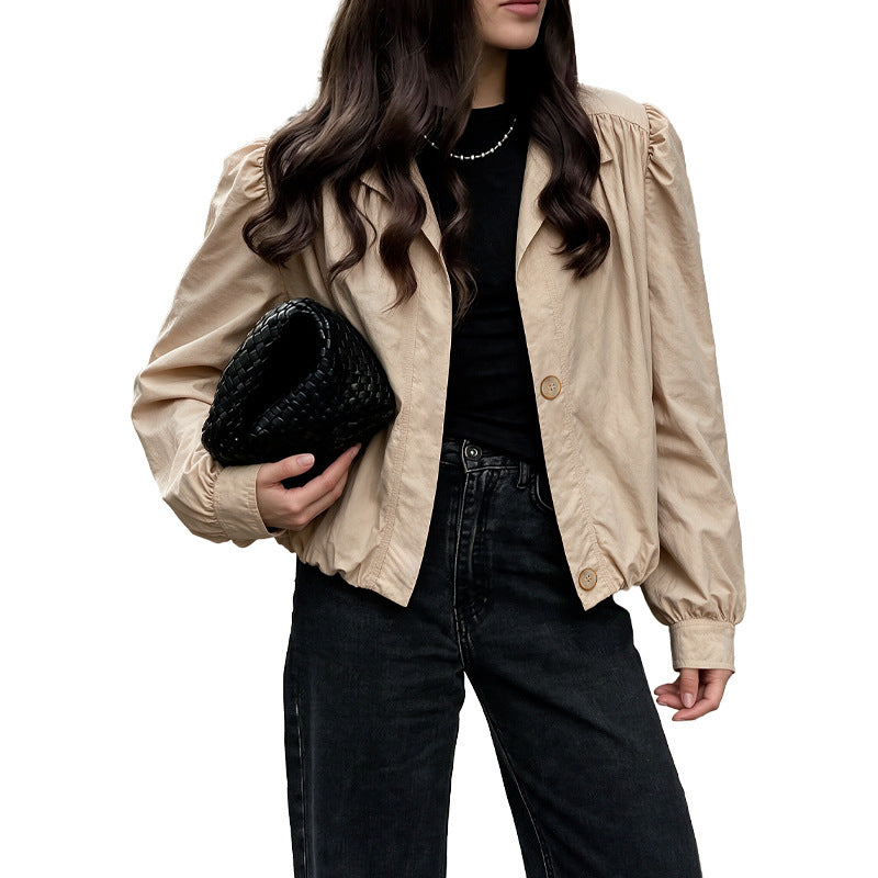 Damen Leichte Kurzjacke mit Ballonärmeln, Puffschultern & Gummizugsaum Shop Nory