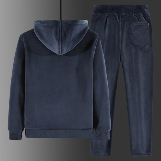 Herren Zweiteiliger Fleece-Trainingsanzug mit Kapuzenjacke, Teddyfutter und Jogginghose Shop Nory