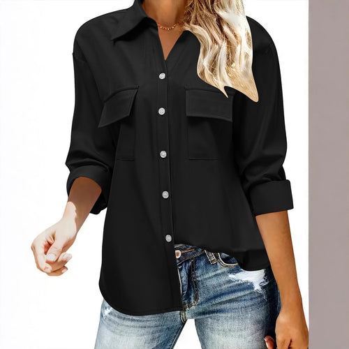 Damen Oversize-Hemdbluse mit Pattentaschen, durchgehender Knopfleiste und umgeschlagenen Ärmeln Shop Nory