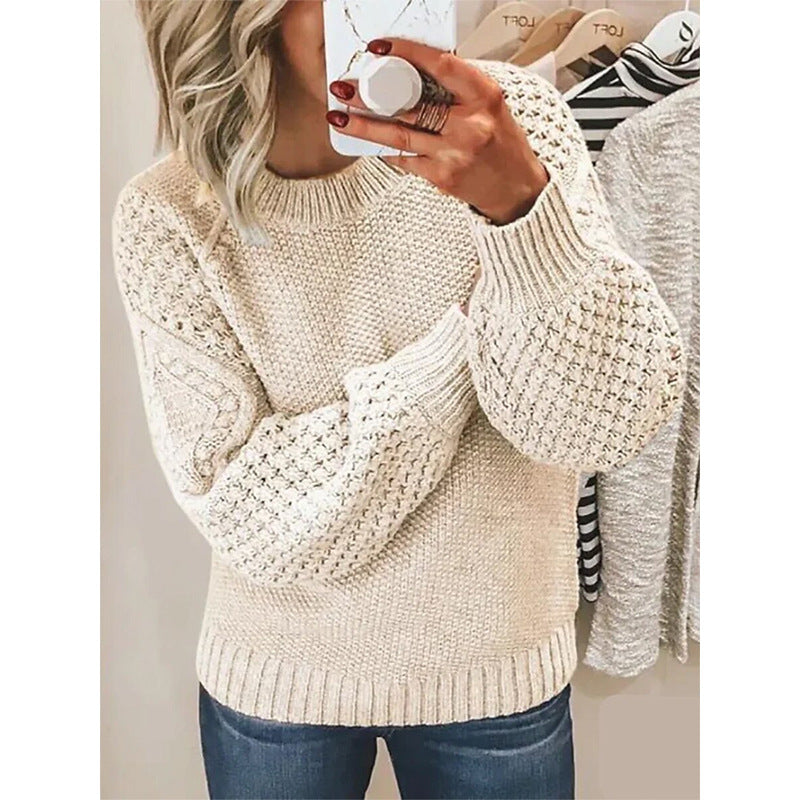 Damen Grobgestrickter Pullover mit Zopfmuster und Ballonärmeln Shop Nory