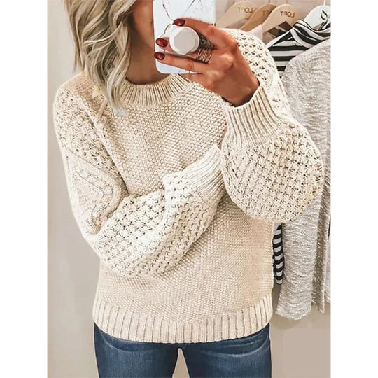 Damen Grobgestrickter Pullover mit Zopfmuster und Ballonärmeln Shop Nory