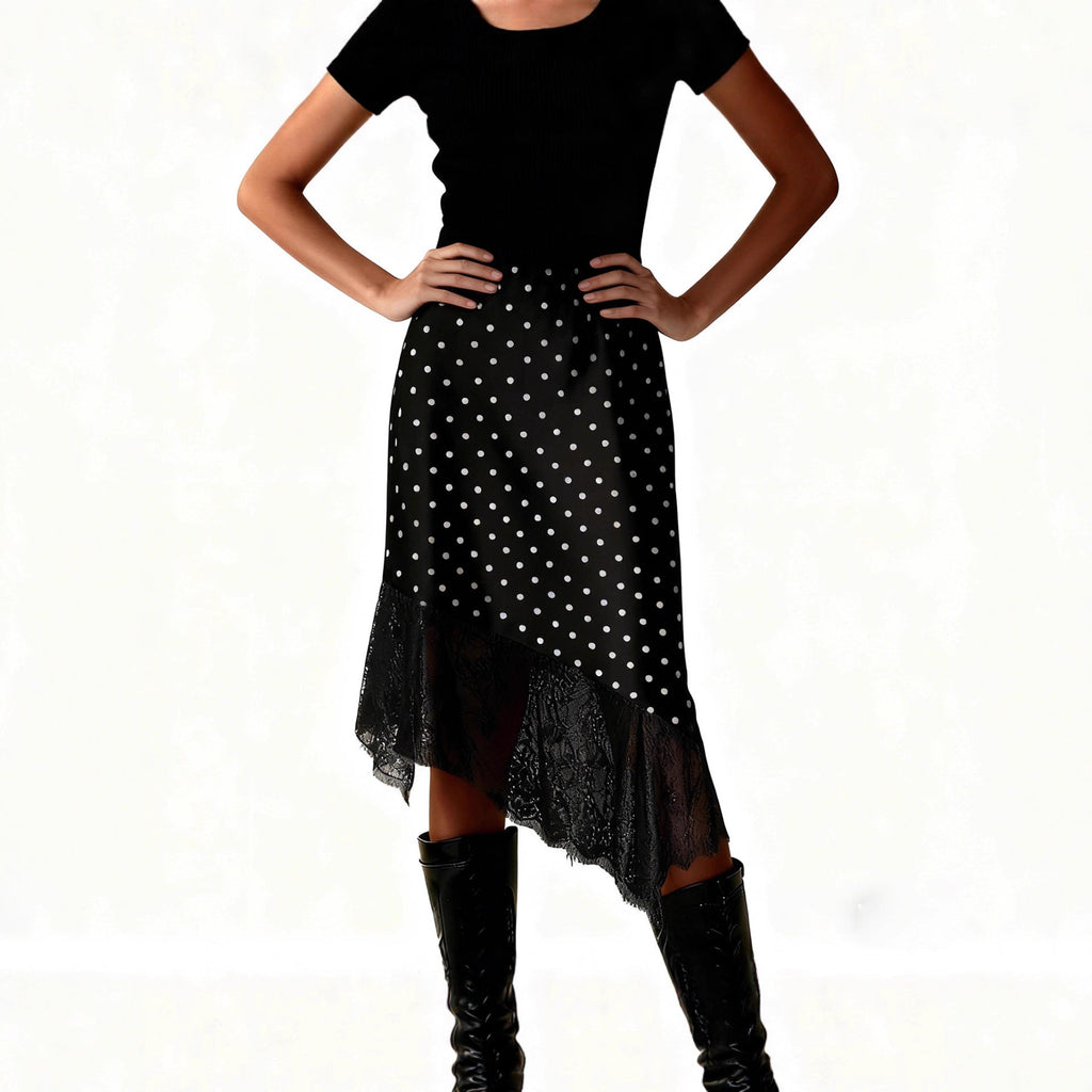 Damen Satinrock mit Spitze und asymmetrischem Saum