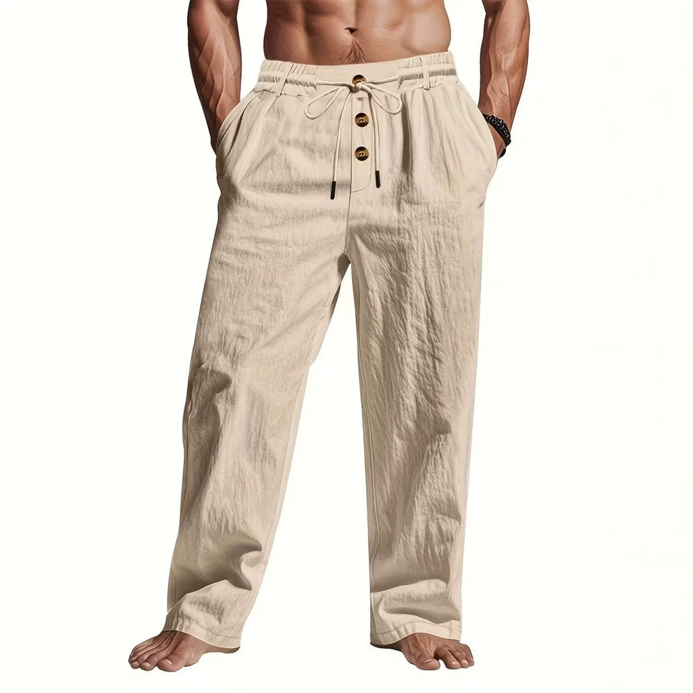 Herren Bequeme Strandhose mit Kordelzug und Holzknöpfen Shop Nory