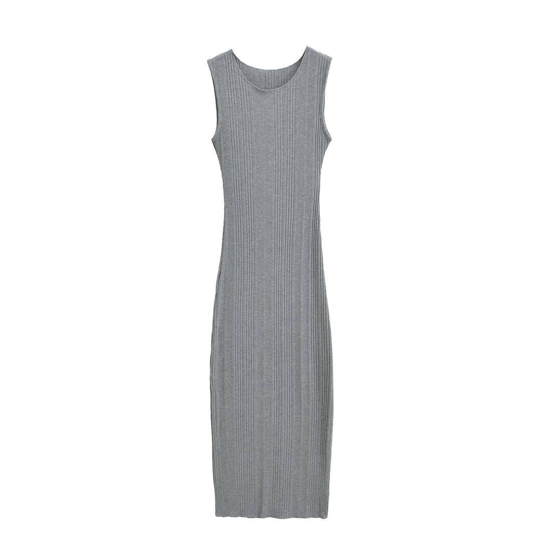 Damen Figurnahes ärmelloses Rippstrick-Maxikleid mit Rundhalsausschnitt Shop Nory