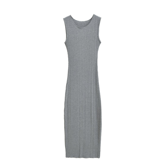 Damen Figurnahes ärmelloses Rippstrick-Maxikleid mit Rundhalsausschnitt Shop Nory