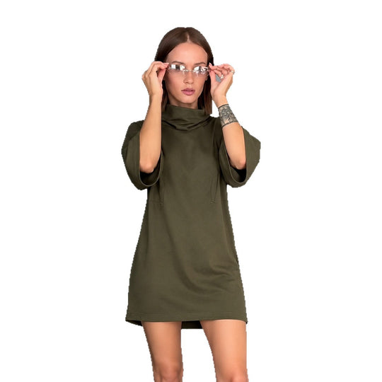 Damen lässiges Feinstrick-Minikleid mit Rollkragen und dreiviertelärmeln Shop Nory
