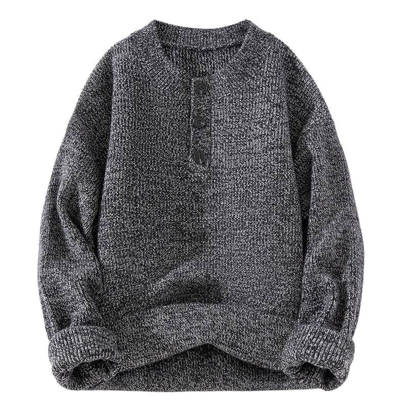 Unisex Grobstrick-Henley-Pullover mit halber Knopfleiste und Rippstruktur Shop Nory