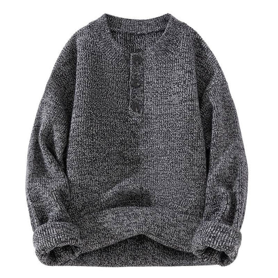 Unisex Grobstrick-Henley-Pullover mit halber Knopfleiste und Rippstruktur Shop Nory