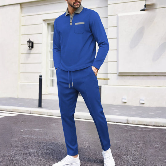 Herren nan Polo-Loungewear-Set mit Kentkragen, Brusttasche und konisch zulaufender Jogginghose Shop Nory