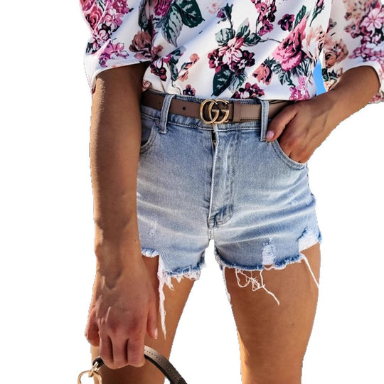 Damen Denim-Shorts mit fransigen Säumen Shopnory