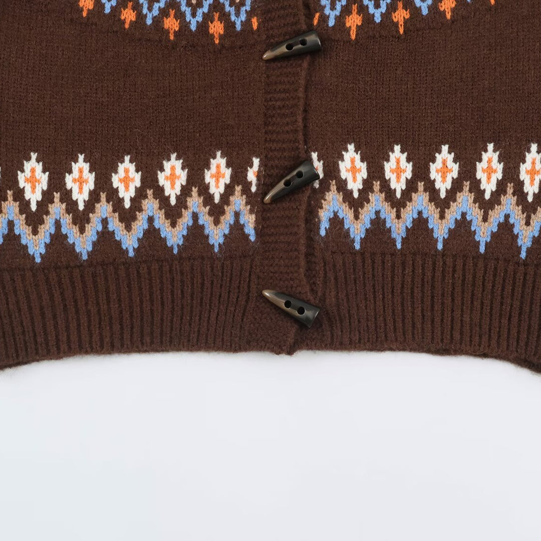 Damen Grobgestrickter Norweger-Cardigan mit Schalkragen und Hornknopfleiste Shop Nory