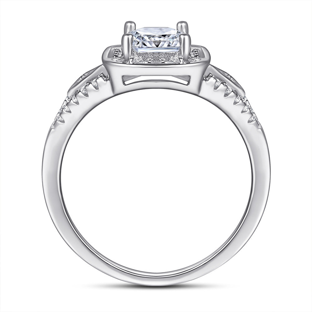 Damen eleganter Verlobungsring mit quadratischem Hauptstein und funkelnden Zirkonia-Details Shop Nory