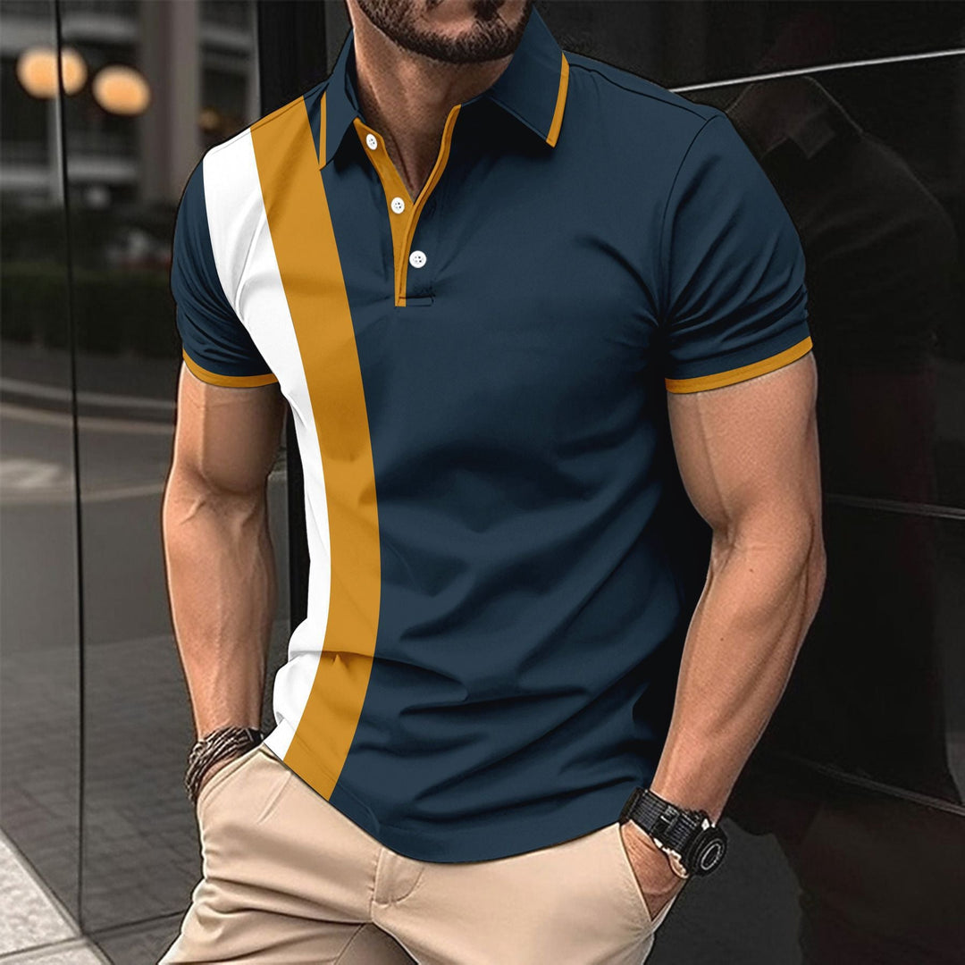 Herren kurzärmeliges Poloshirt mit modernen Farbblocks und atmungsaktivem Material
