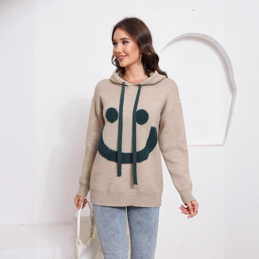 Damen Gemütlicher Kapuzenpullover mit Smiley-Design Shop Nory