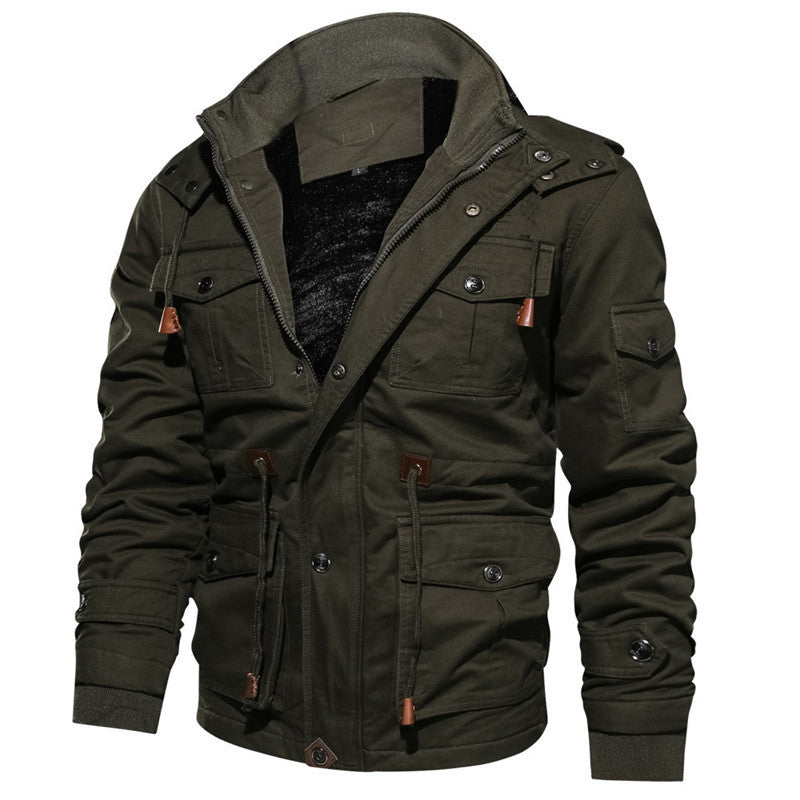 Herren Multifunktionale Canvas-Fieldjacke mit Teddyfleece-Innenlage, Kapuze und Utility-Taschen Shop Nory