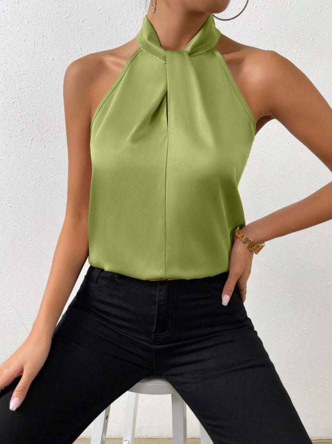 Damen Knoten Hals Stil Top Seide