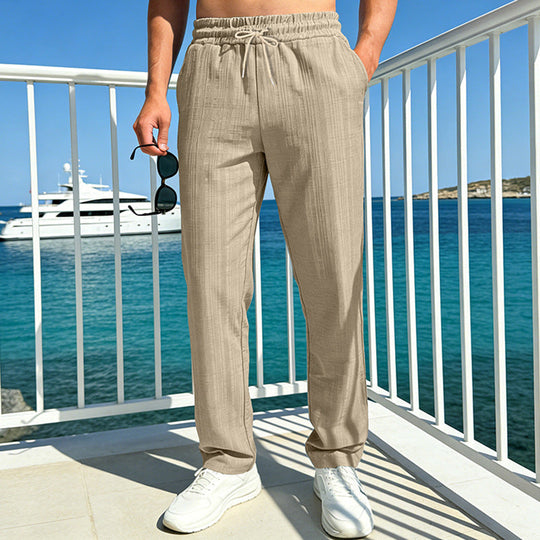 Herren nan Ferien-Loungehose aus atmungsaktivem Leinen‑Baumwollmix mit elastischem Bund und geradem Bein