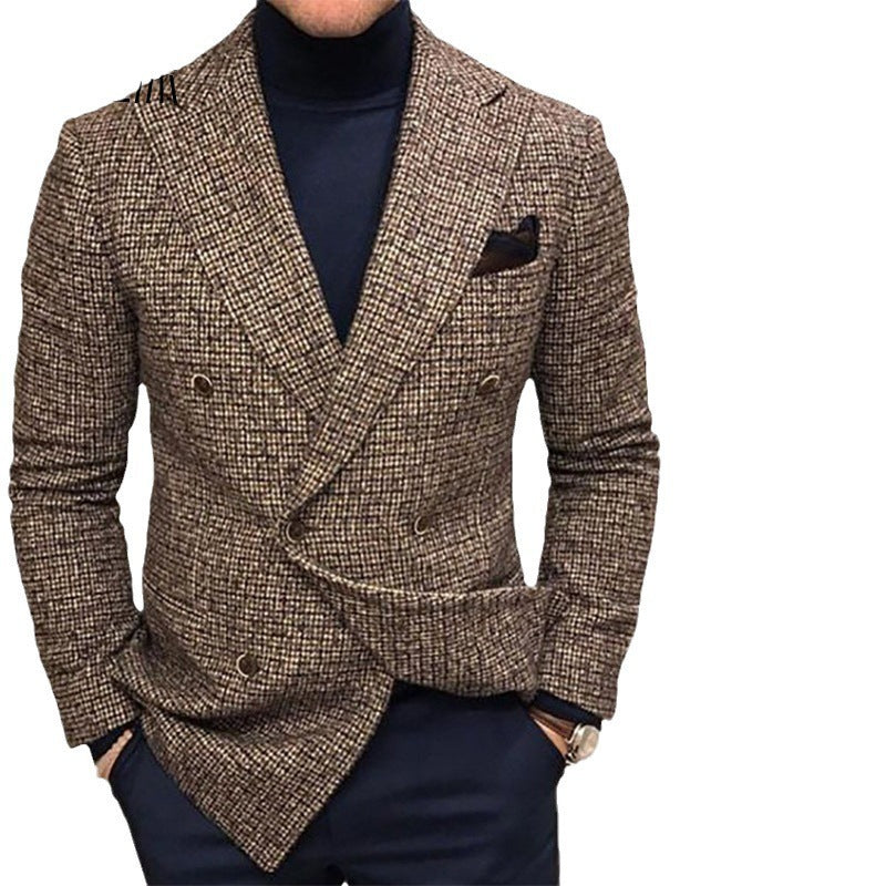 Herren eleganter, kariert Doppelreiher Blazer