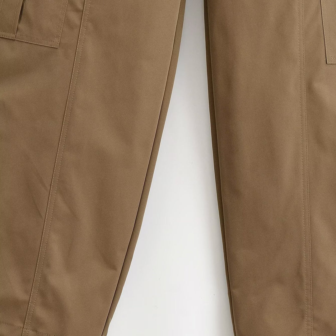 Damen Weite Cargo-Hose mit Utility-Taschen, Reißverschluss-Details und hoher Taille Shop Nory