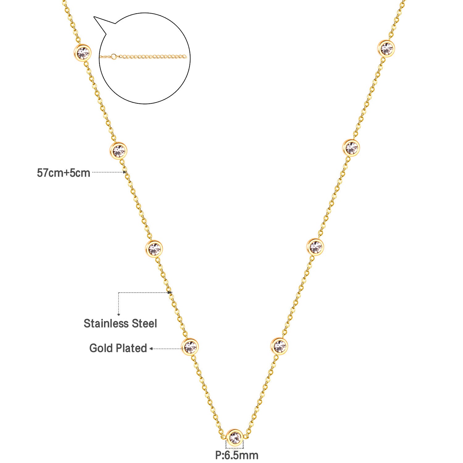 Damen elegante Goldplattierte Halskette mit funkelnden Zirkonia-Steinen Shop Nory