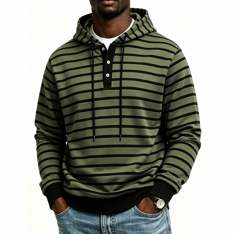 Herren Kapuzenpullover mit Henley-Knopfleiste und feinem Streifenstrukturmuster Shop Nory