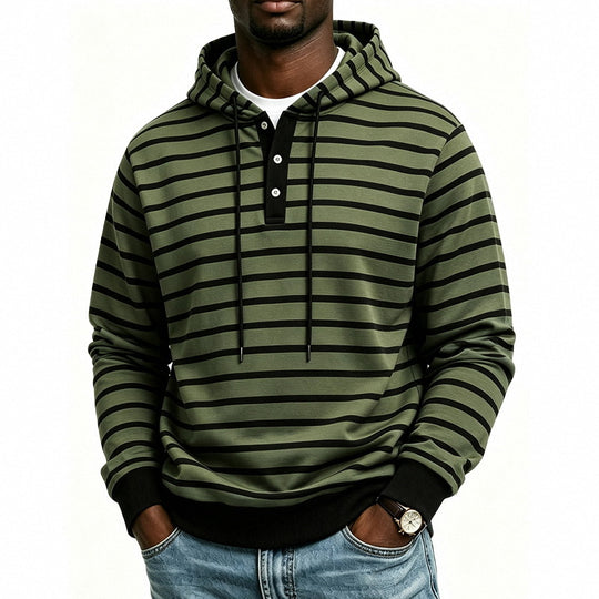 Herren Kapuzenpullover mit Henley-Knopfleiste und feinem Streifenstrukturmuster Shop Nory