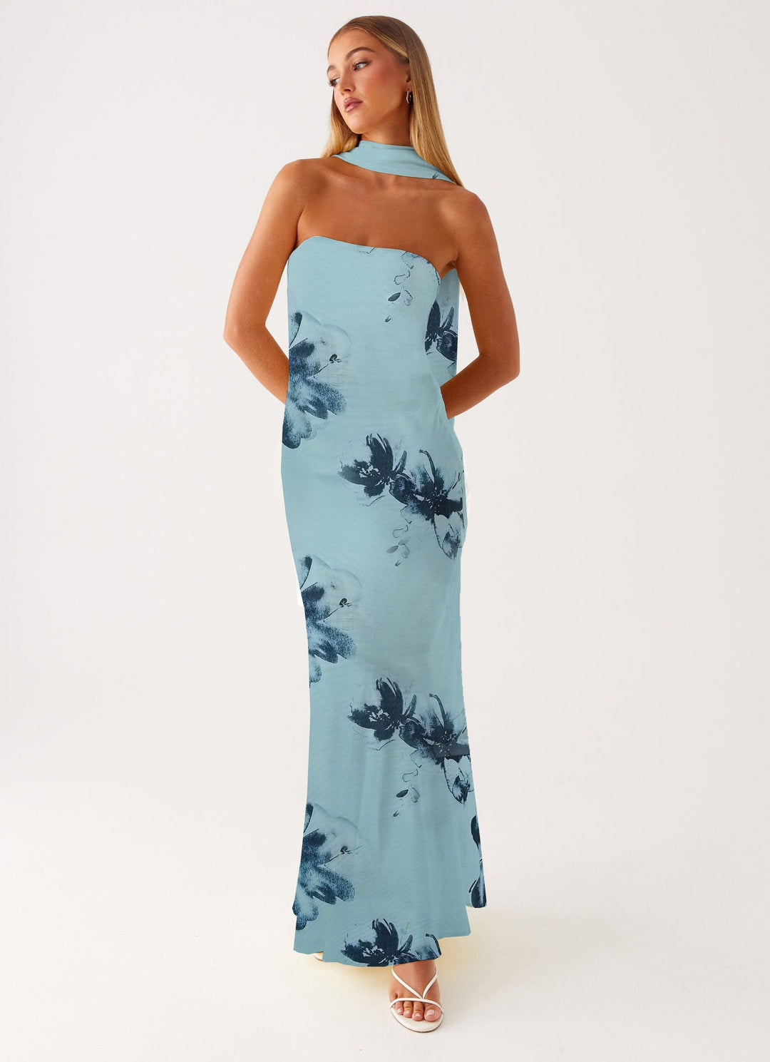 Damen Elegantes Langarm Abendkleid im Blumendesign