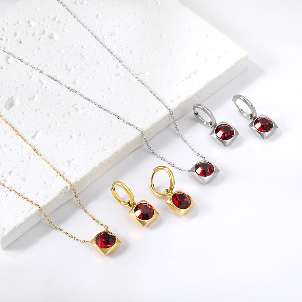 Damen zartes Schmuckset mit rundem Zirkonia-Anhänger und Edelstahlohrringen Shop Nory
