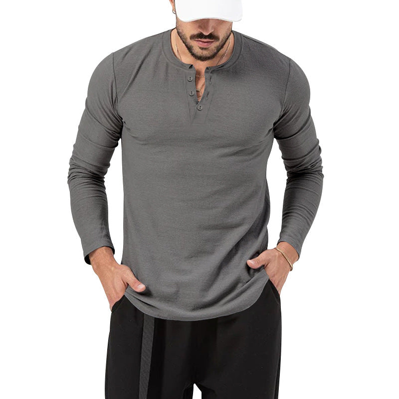 Herren Langarm Henley-Shirt mit modischem Knopfverschluss Shopnory