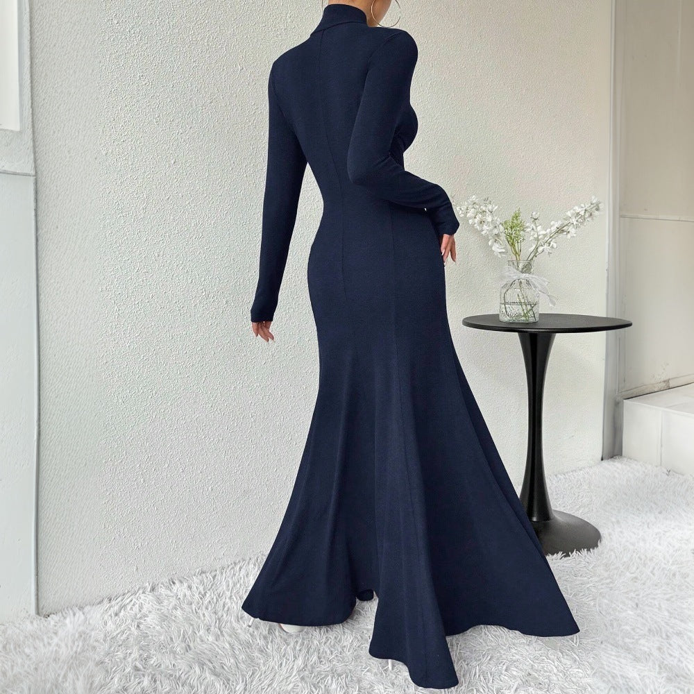Damen figurbetontes Rollkragen-Maxikleid mit Meerjungfrauen-Silhouette, langen Ärmeln und formendem Stretch-Jersey Shop Nory