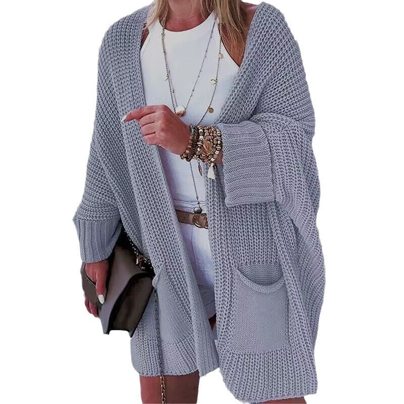 Damen Oversize Grobstrick-Cardigan mit weitem Schalkragen und aufgesetzten Taschen Shop Nory