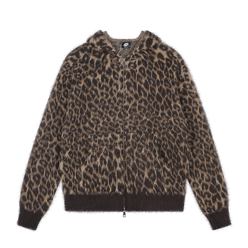 Damen Kuschel-Strickjacke mit Reißverschluss und Leopardenjacquard Shop Nory