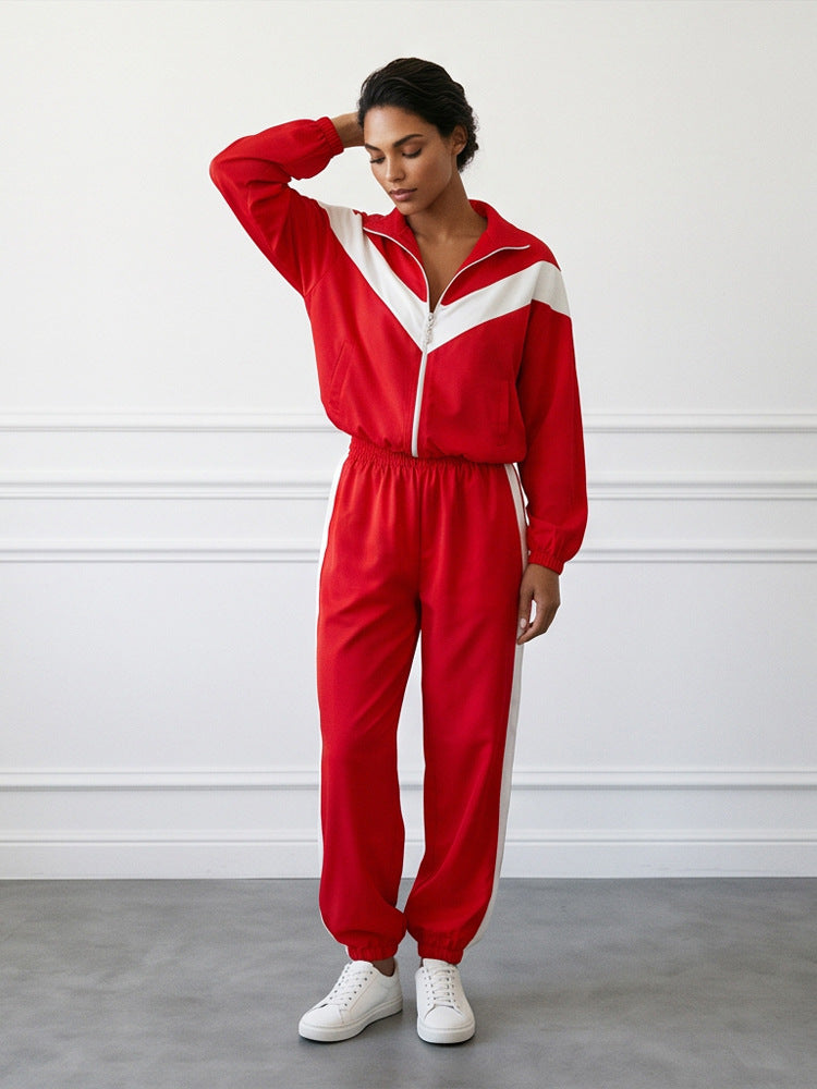 Damen Retro-Trainingsanzug mit Reißverschlussjacke und elastischer Bundhose Shop Nory